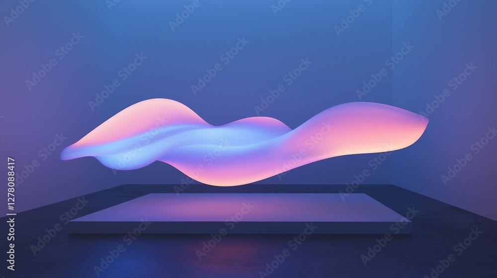 Poster 3d rendering of a modern abstract sculpture on a black surface. the sculpture is made up of two curv