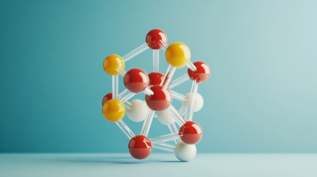Futuristic science background with molecular model of atom structure, glowing particles, and interconnected lines, abstract biotechnology and nanotechnology concept for medical and research applicatio
