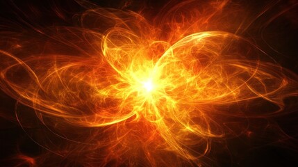 Fiery cosmic explosion, dark background, energy