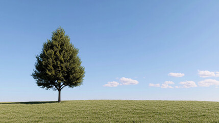 Obraz premium Árbol solitario en una colina cubierta de hierba bajo un cielo azul con nubes