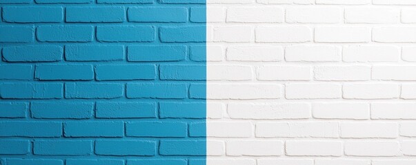 A split wall features a vibrant turquoise section contrasted with a clean white section, showcasing a modern, minimalist design.
