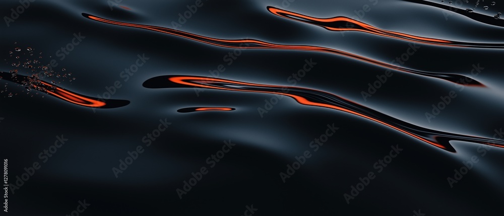 Poster abstract digital art piece with a black background. it features a group of orange and black lines th