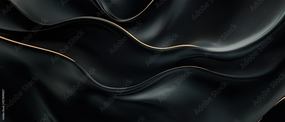Poster abstract digital art piece that appears to be made up of curved lines and curves. the lines are blac