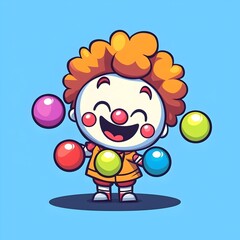 Fototapeta premium Cartoon Clown Juggling Colorful Balls with Bold Linework and Simple Illustration Style