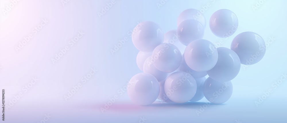 Aufkleber group of small, round, white spheres arranged in a cluster on a light blue background. the spheres a