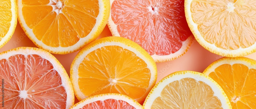 Aufkleber close-up of a group of sliced oranges arranged in a circular pattern. the oranges are of different s
