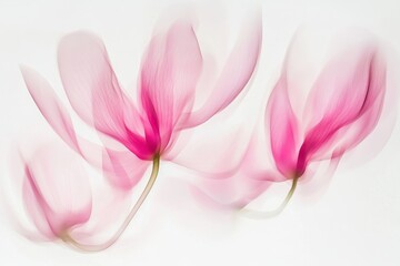 Elegant Motion Blur of Pink Magnolia Flowers on White Background