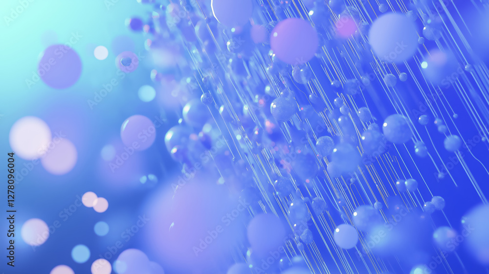 Poster cascade of digital dots flows through vibrant blue and purple background, creating dynamic and futur