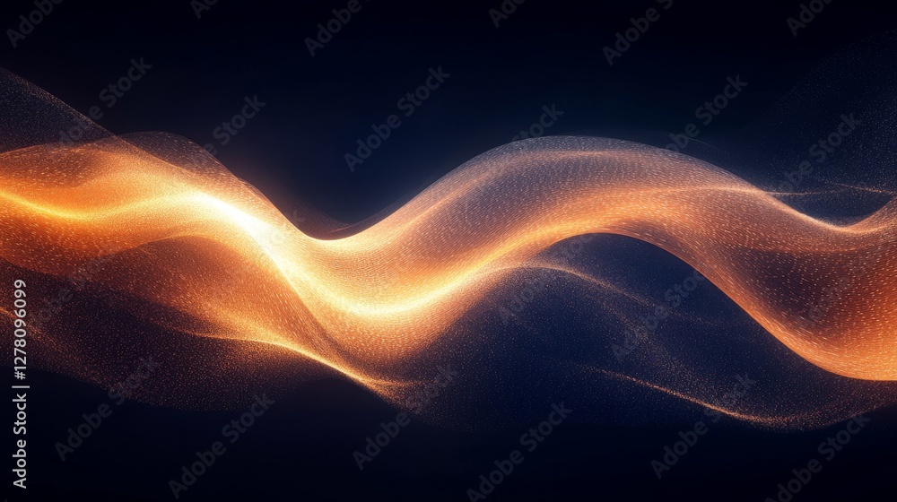 Poster glowing golden particle streams flowing against a dark background