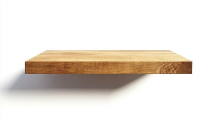 Rustic Light Brown Wooden Shelf on White Background