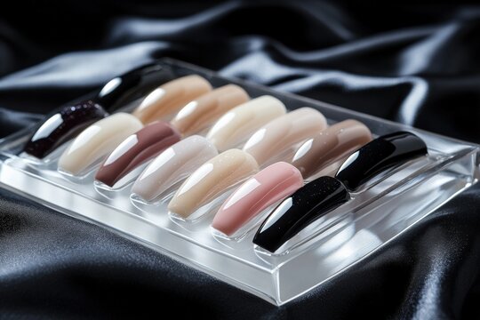 Beautifully crafted French manicure nail tips on display for selection. Generative AI