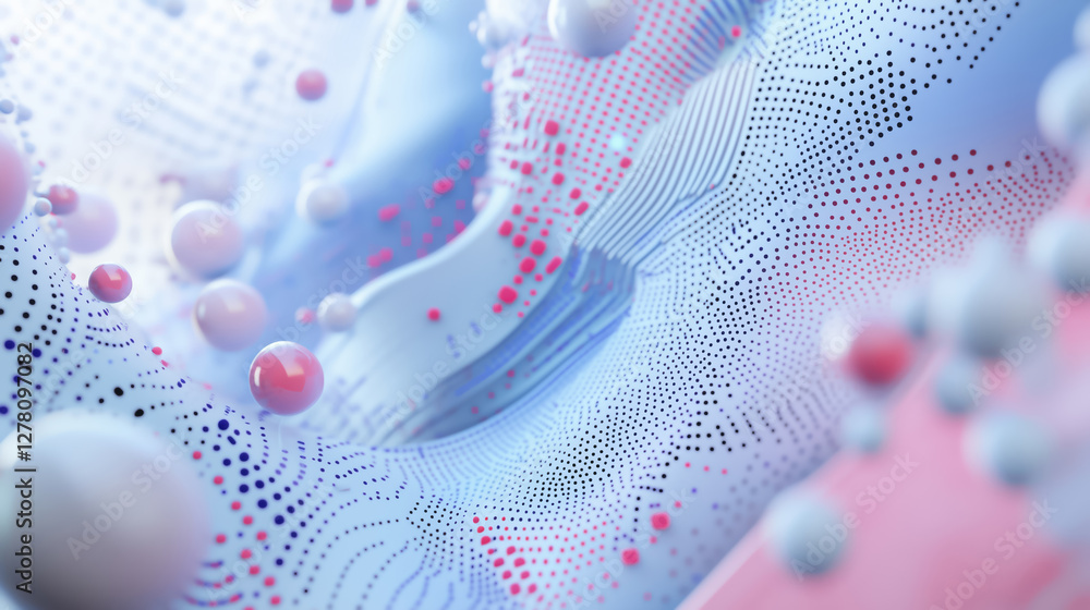 Poster futuristic digital circuit design featuring abstract patterns and spheres in dynamic composition, sh