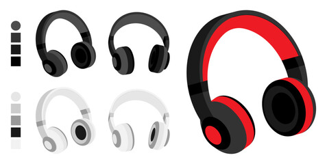 Isometric wireless over ear headphones with comfortable ear pads and soft headband. Portable gadget for playing music. Easy editable color. 3D vector isolated on white background