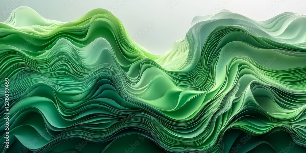 Poster abstract green wavy landscape with rolling hills, creating a serene and artistic atmosphere. the wav