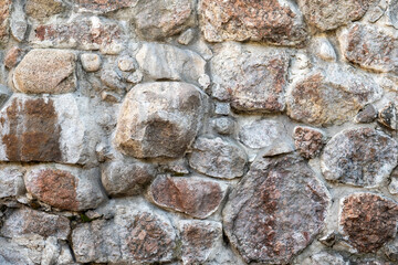Textured stone wall made of uneven boulders in natural shades with detailed textures.