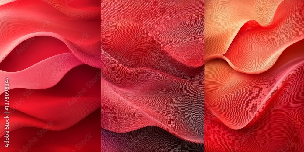 Poster a vibrant abstract pattern features a series of red waves in a stunning display of depth and movemen