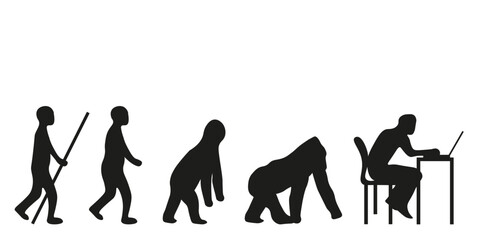 Simple vector Reverse Evolution isolated white background. Becoming a programmer. Modern youth people. Modern lifestyle IT. EPS 10