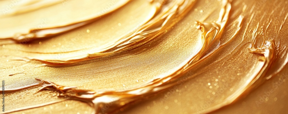 Poster gold texture. close-up of a golden paint texture with brushstrokes, creating a luxurious and abstrac