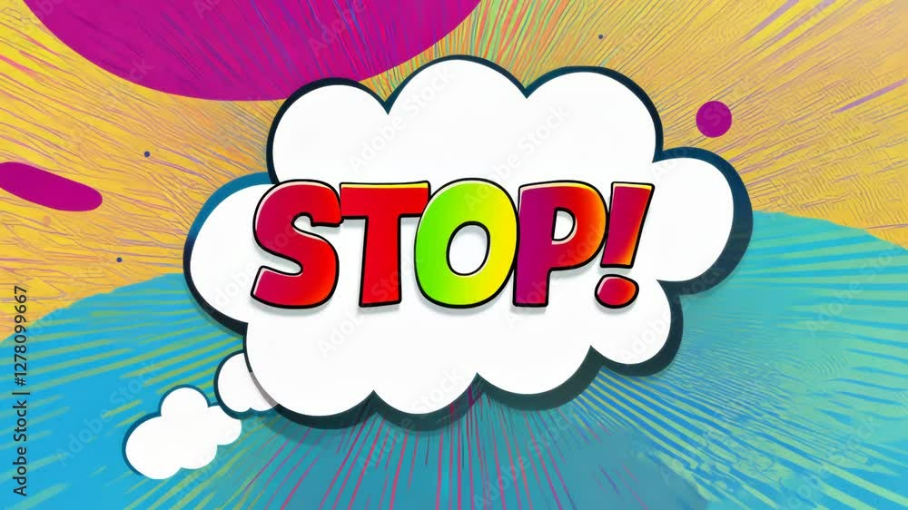 Aufkleber A colorful explosion with the word stop written in the middle. The explosion is made up of many different colored circles