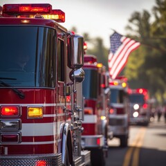 Firetrucks Parade, American Flag Background