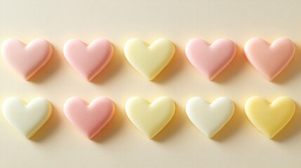 Fototapeta premium Pastel Pink Yellow White Heart Shaped Candies