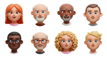 Fototapeta premium 3D illustration of smiling people close up portraits set. Cute cartoon business men and women avatars, multi ethnic male and female characters faces, isolated on white