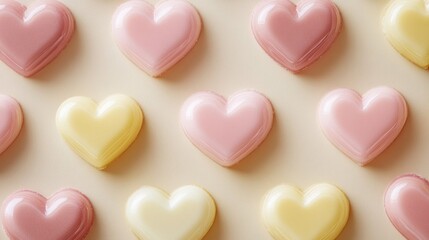 Obraz premium Pink and Yellow Heart Shaped Candies on Beige Background