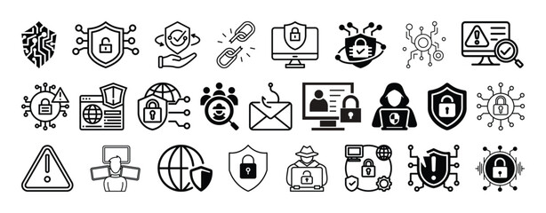 Cybersecurity,firewalls,encrytion,hacking,biometric security icon set design.