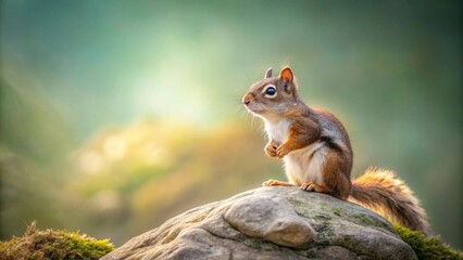 Obraz premium A Small Rodent Perched Upon a Rock, Basking in the Warmth of the Setting Sun's Golden Rays