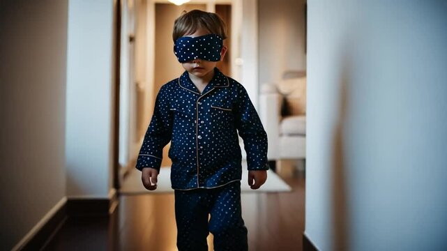 Sleepwalking child at home. Noctambulist.