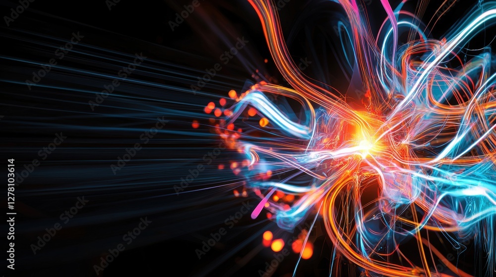 Aufkleber vibrant high energy abstract background with glowing light trails and dynamic color patterns, networ