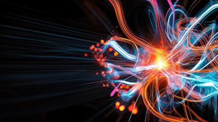 Vibrant High Energy Abstract Background with Glowing Light Trails and Dynamic Color Patterns, network abilities, technological processes, digital storages, science, education, etc