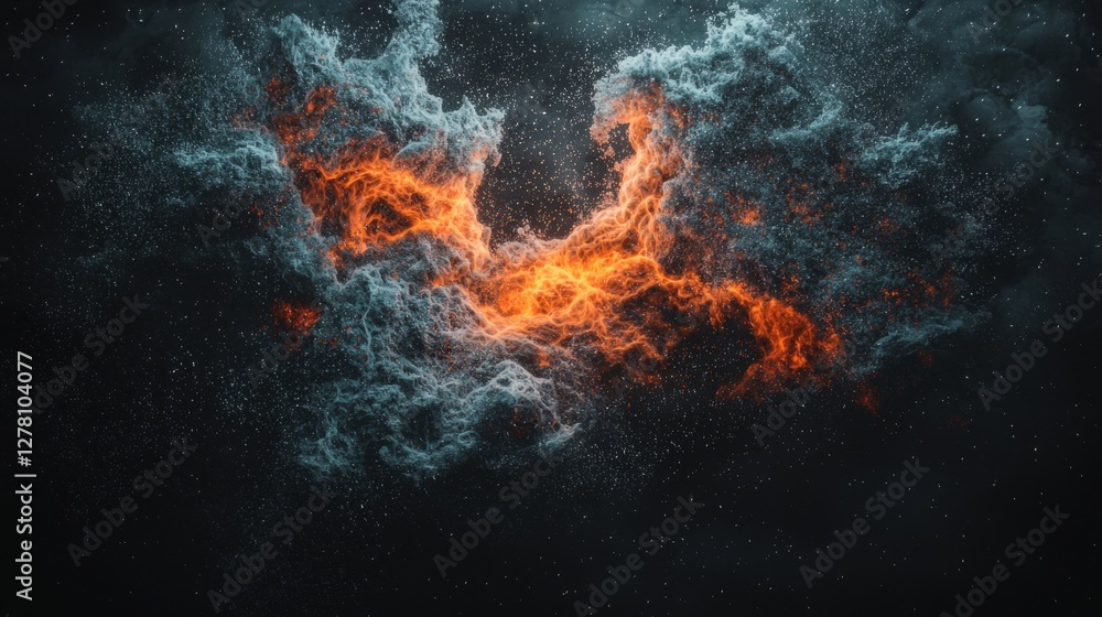Poster modern abstract interpretation of cosmic elements with fiery and ethereal details