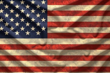 Fototapeta premium A textured, draped American flag, showcasing its stars and stripes with a vintage aesthetic.