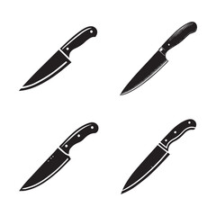 High-Quality Paring Knife Vector Illustrations Black Silhouette Isolated on White Background