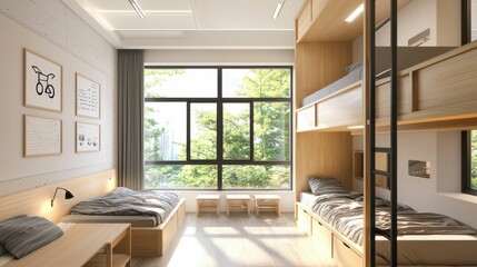 Fototapeta premium Modern and Cozy Bedroom with Bunk Bed and Natural Light