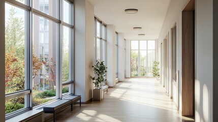 Obraz premium Modern Bright Hallway with Large Windows and Natural Light