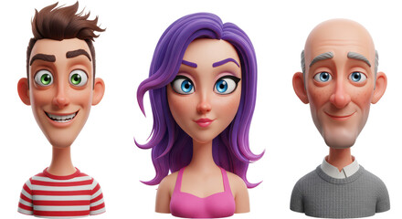 Fototapeta premium 3D illustration of smiling people close up portraits set. Cute cartoon business men and women avatars, multi ethnic male and female characters faces, isolated on white