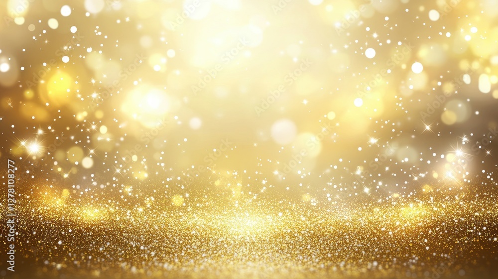 Wall mural golden glittering bokeh background featuring shimmering sparkles and defocused circles ideal for fes