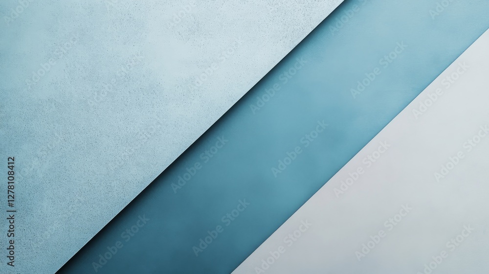 Poster two diagonal abstract shapes intersect across a blue background