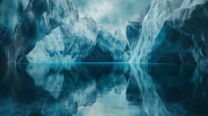 Fototapete Rund Tranquil icy landscape, stunning blue glaciers reflecting on calm water, highlighting the beauty of nature's extremes. © MakeitEasy