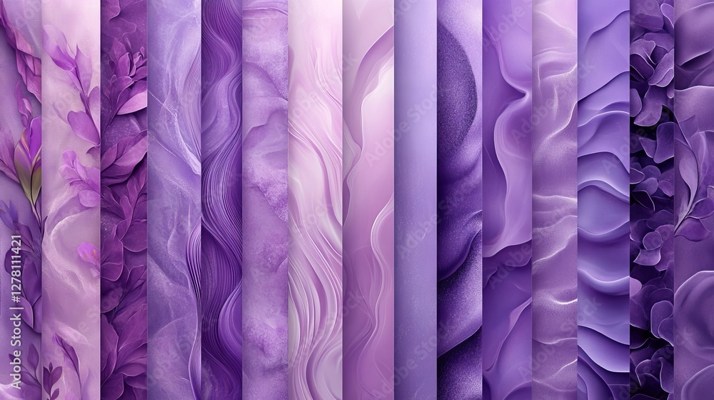 Poster a collection of purple textures arranged in a row, creating a visually appealing display of various 