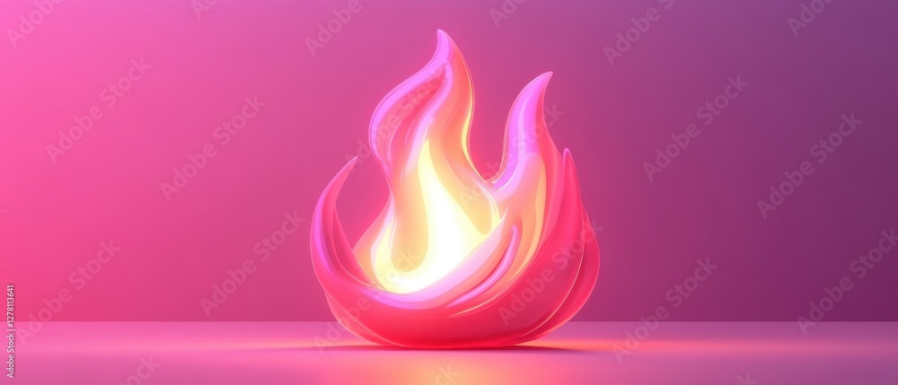 Poster Luminous Flame Sculpture in Pink Gradient Studio Setting Captivating Abstract Art Piece Modern Design 3D Rendered Image for Creative Projects