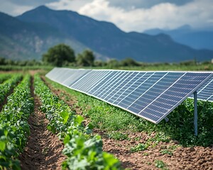 Rural solar panels in a cultivated field