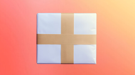 Obraz premium A neatly wrapped package with a simple brown tape cross on a colorful gradient background.