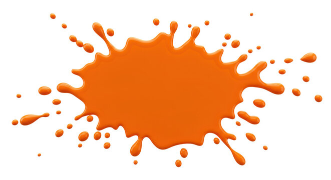 Cartoon drop and splatter. Orange stain of paint and ink with splashes. 3d render