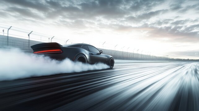 Drag racing car accelerating from a standstill at a track. Featuring power and precision