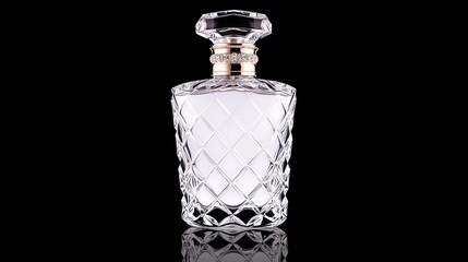 Elegant Crystal Perfume Bottle with Gold Accents on Black Background