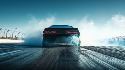Obraz premium Drag racing car accelerating into a high-speed burnout. Featuring speed and skill
