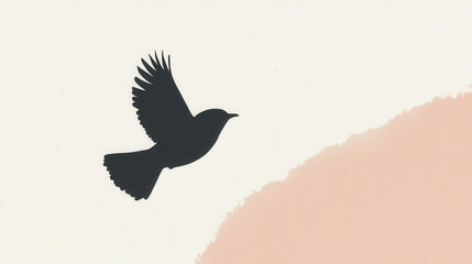 Obraz premium bird silhouette flying against soft, pastel background evokes tranquility
